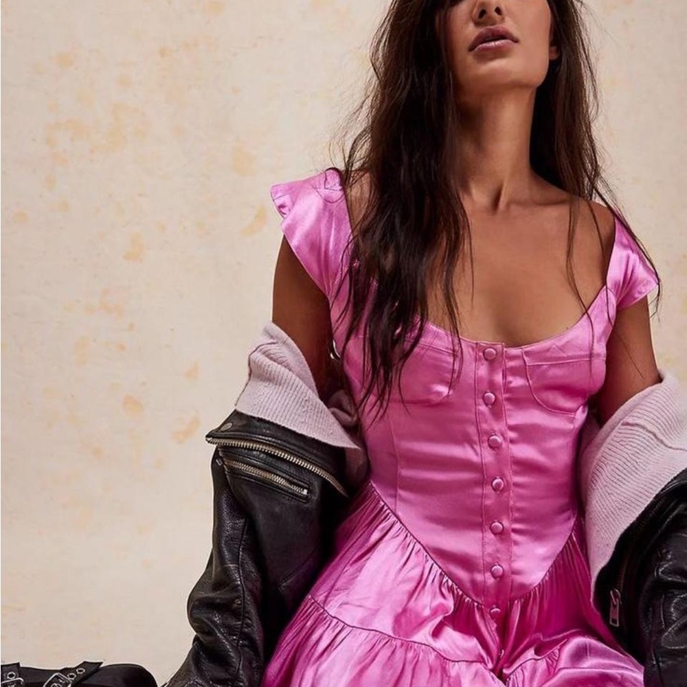 Vanessa Mooney Hot Pink Satin Romper